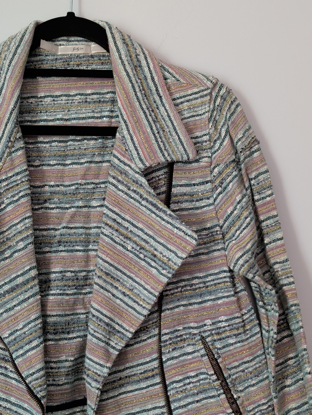 Gibson Tweed Stripe Jacket with Metallic Gold Accents